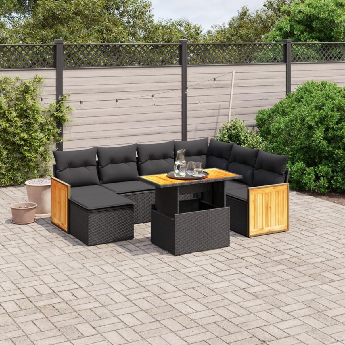 VIDAXL Salon de jardin 8 pcs avec coussins noir resine tressee