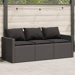 VIDAXL Canape de jardin avec coussins 3 places noir resine tressee