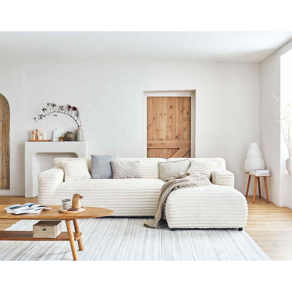 LISA DESIGN Laponie - canapé d'angle droit - 4 places - en fausse fourrure côtelée