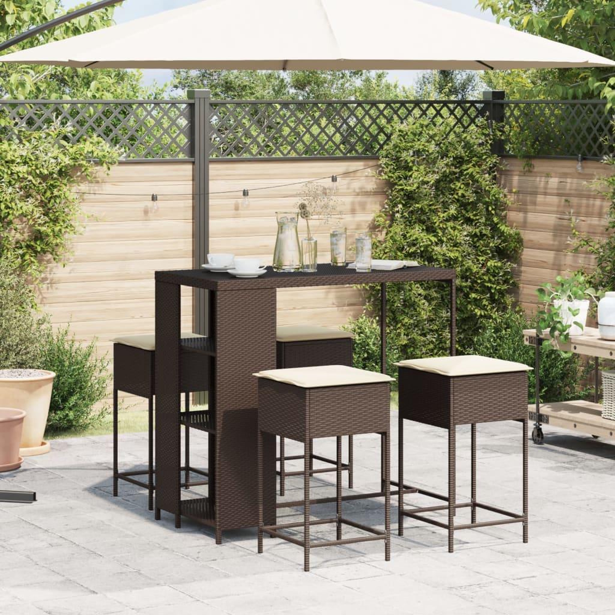 Voir la diapositive 3 : VIDAXL Ensemble de bar de jardin avec coussins 5 pcs marron poly rotin