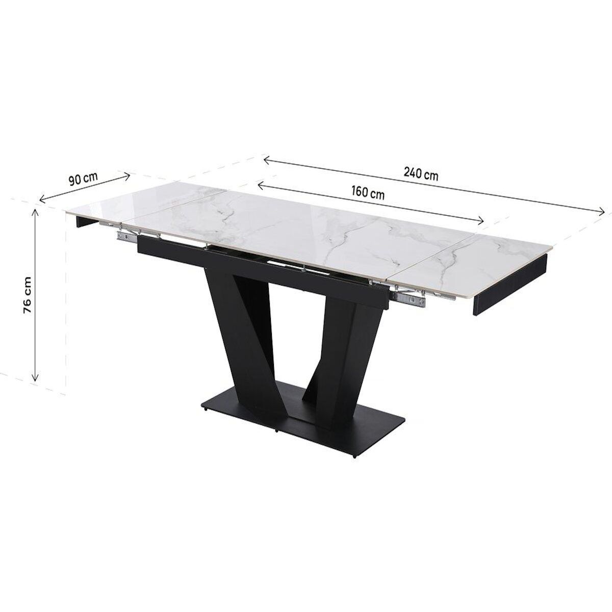 Habitat et Jardin Table à manger extensible en céramique - 160/240 cm - 6 à 10 personnes  Nova  - Blanc marbré gris