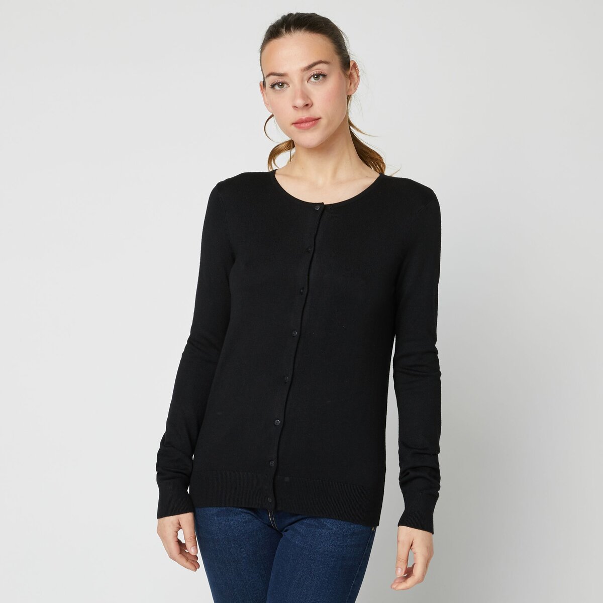 INEXTENSO Gilet court col rond noir femme pas cher Auchan