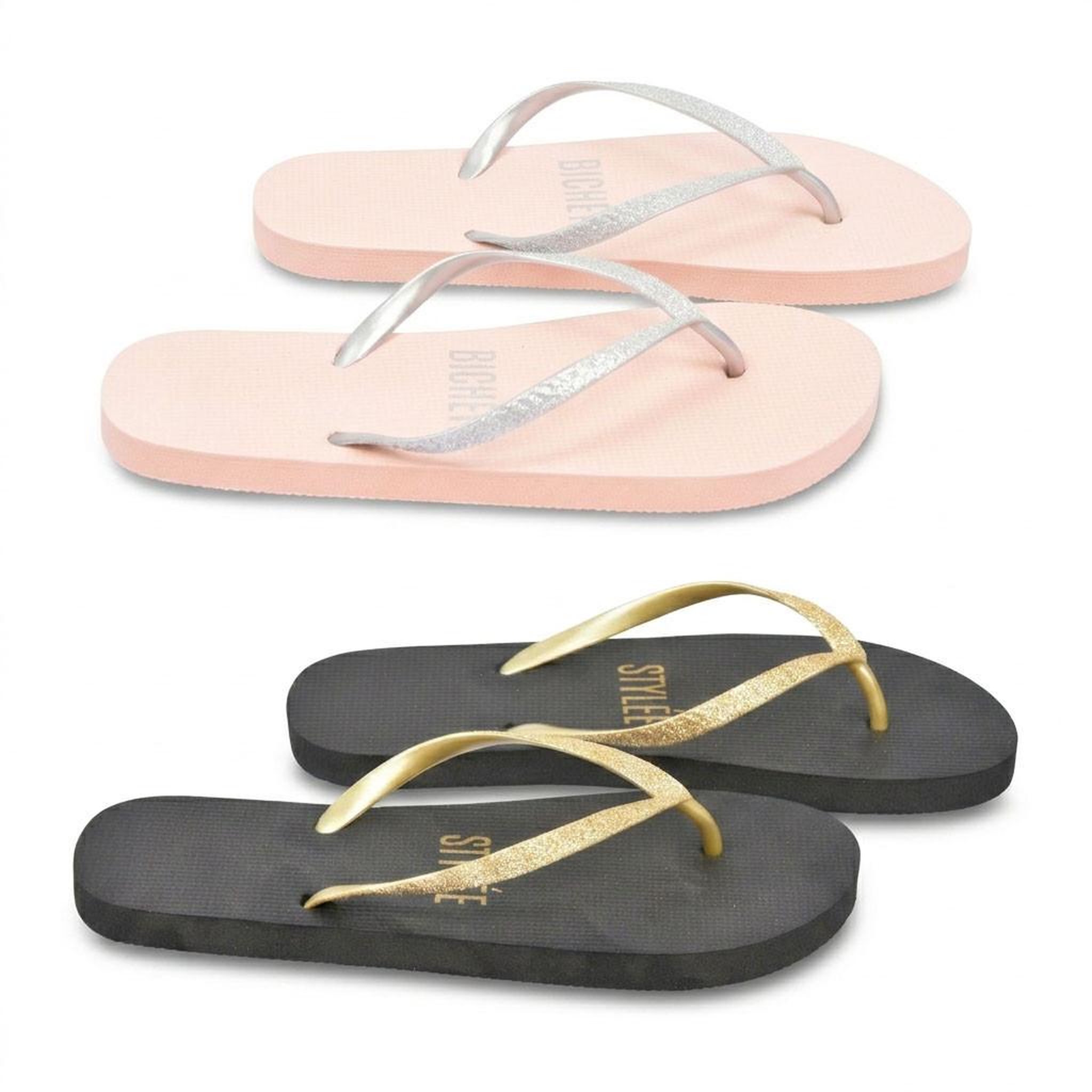 Voir la diapositive 1 : OZABI OZABI Pack 2 Paires Tongs Femme Glitter Message Humour