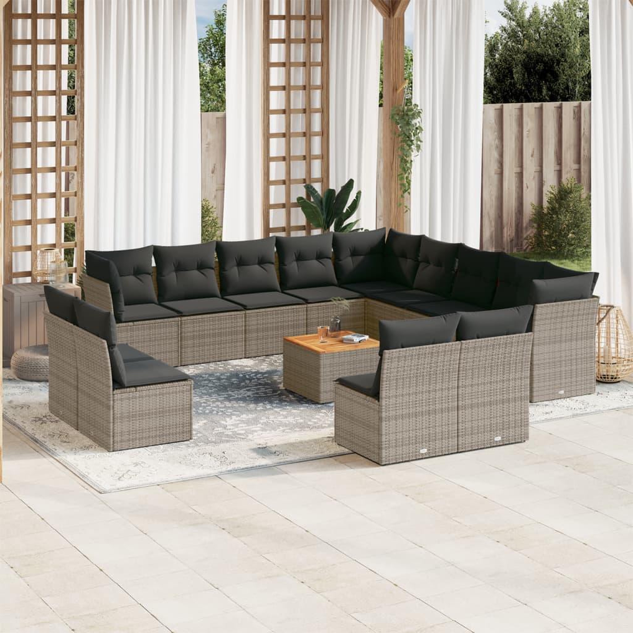VIDAXL Salon de jardin avec coussins 14 pcs gris resine tressee