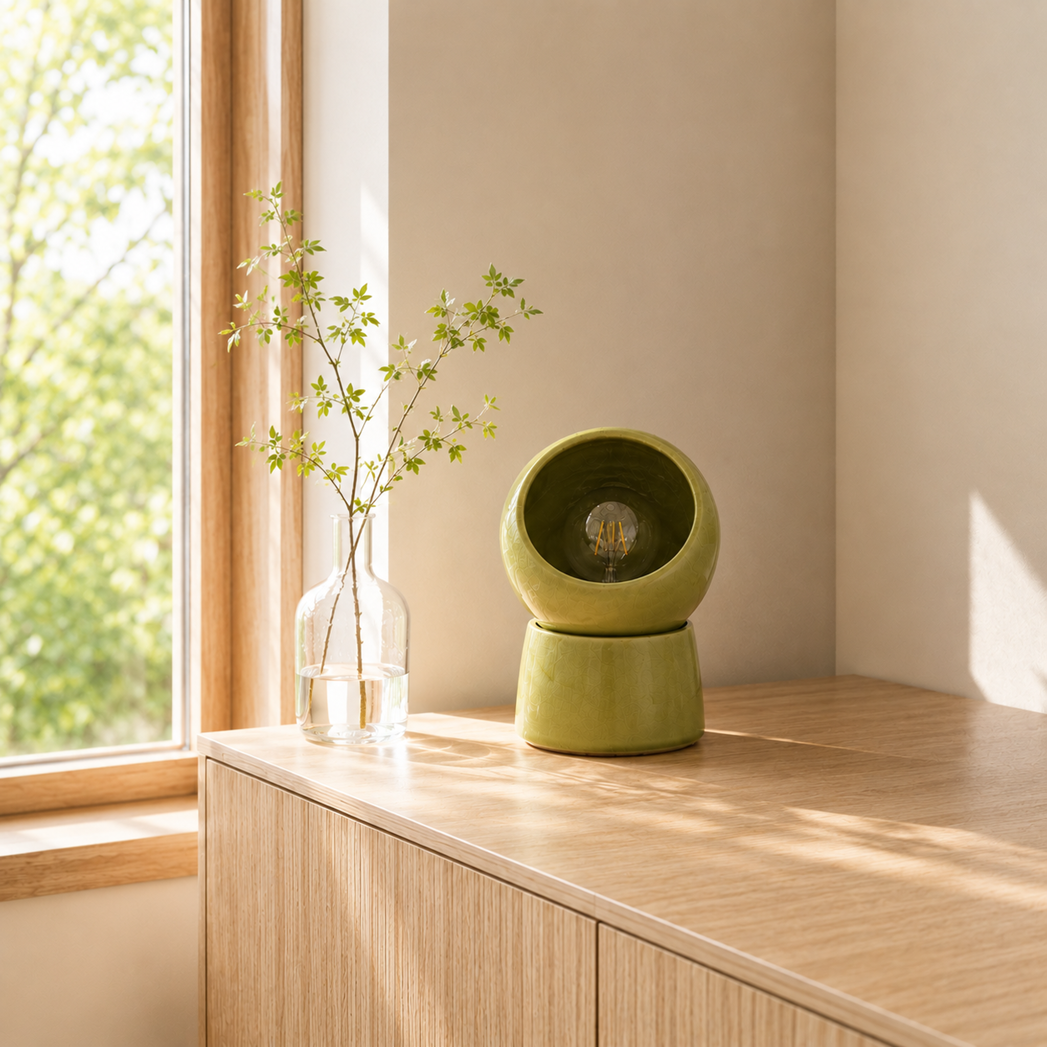 Voir la diapositive 5 : MAISON PAVANE Lampe à poser en céramique verte-Halo