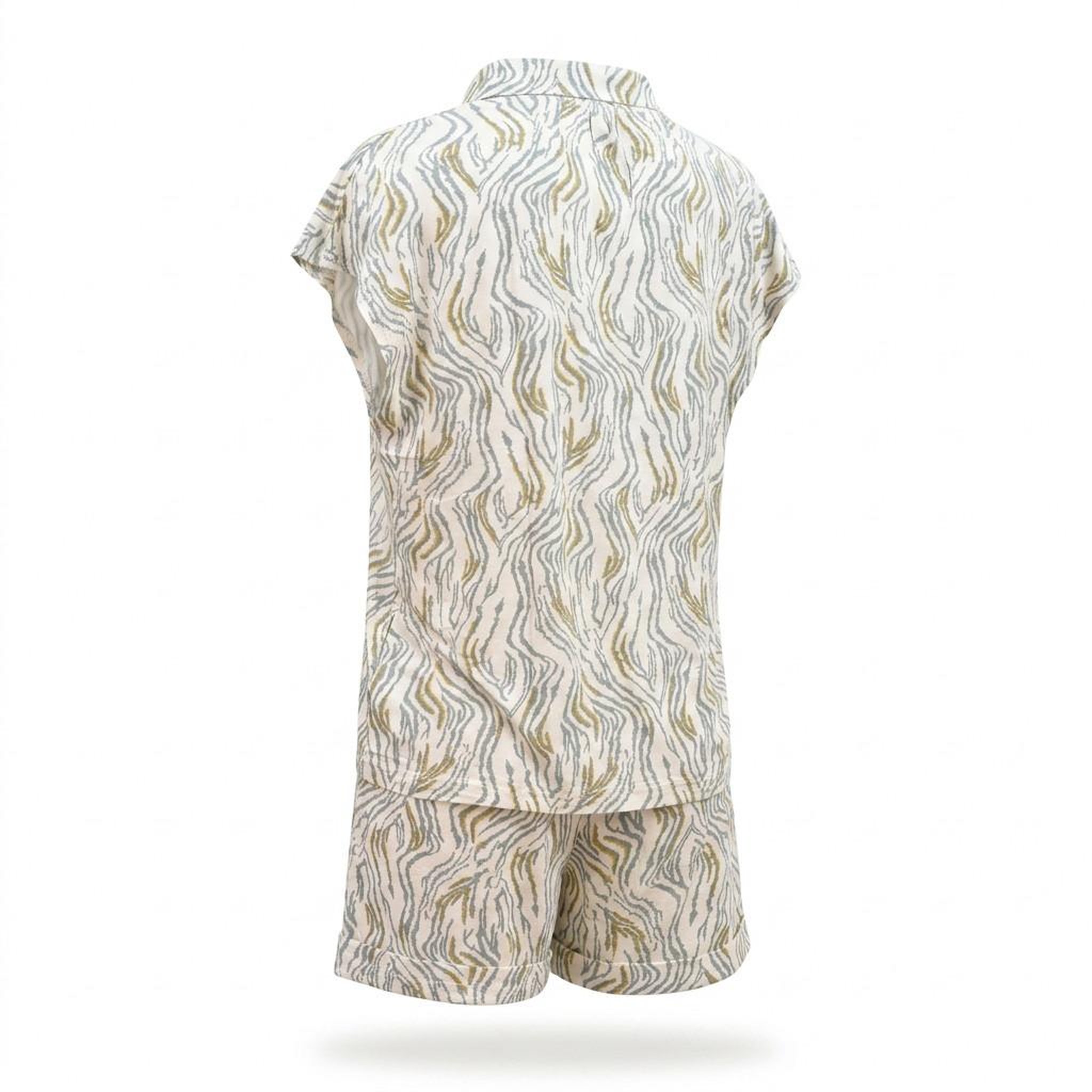 Voir la diapositive 3 : OZABI OZABI Pack 2 Pyjamas Courts Femme, Chemise Boutonnée et Short Imprimé Zébré