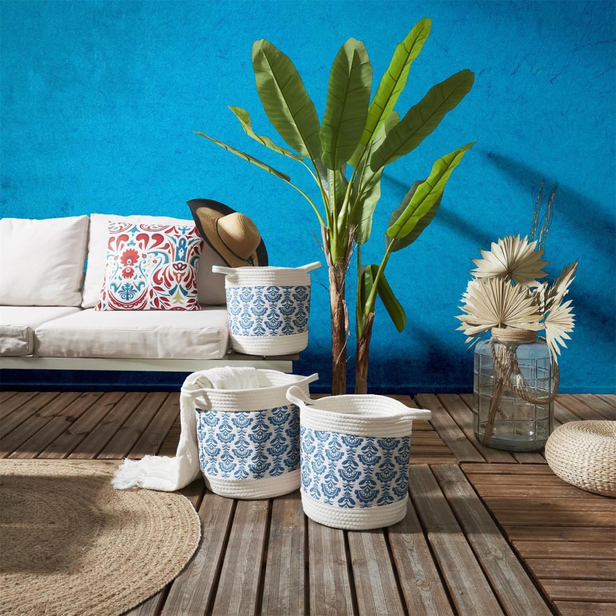 Voir la diapositive 6 : The Home Deco Factory Lot de 3 paniers de rangement  jaïpur  31cm bleu