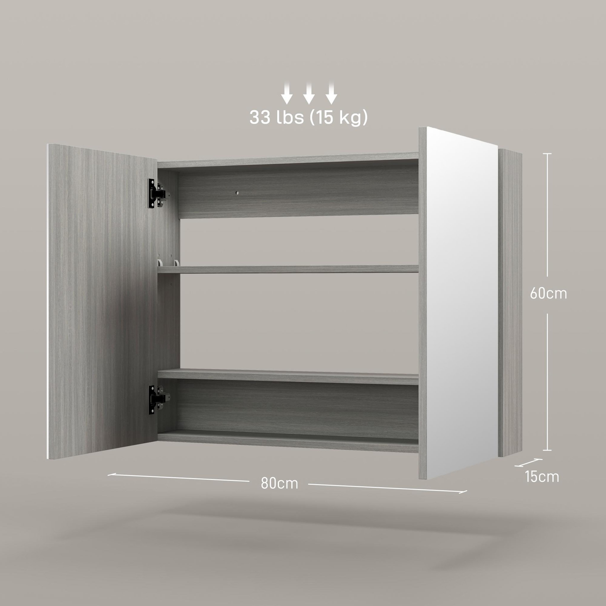 Voir la diapositive 3 : HOMCOM Armoire miroir de salle de bain 2 portes étagères dim. 80 x 15 x 60 cm