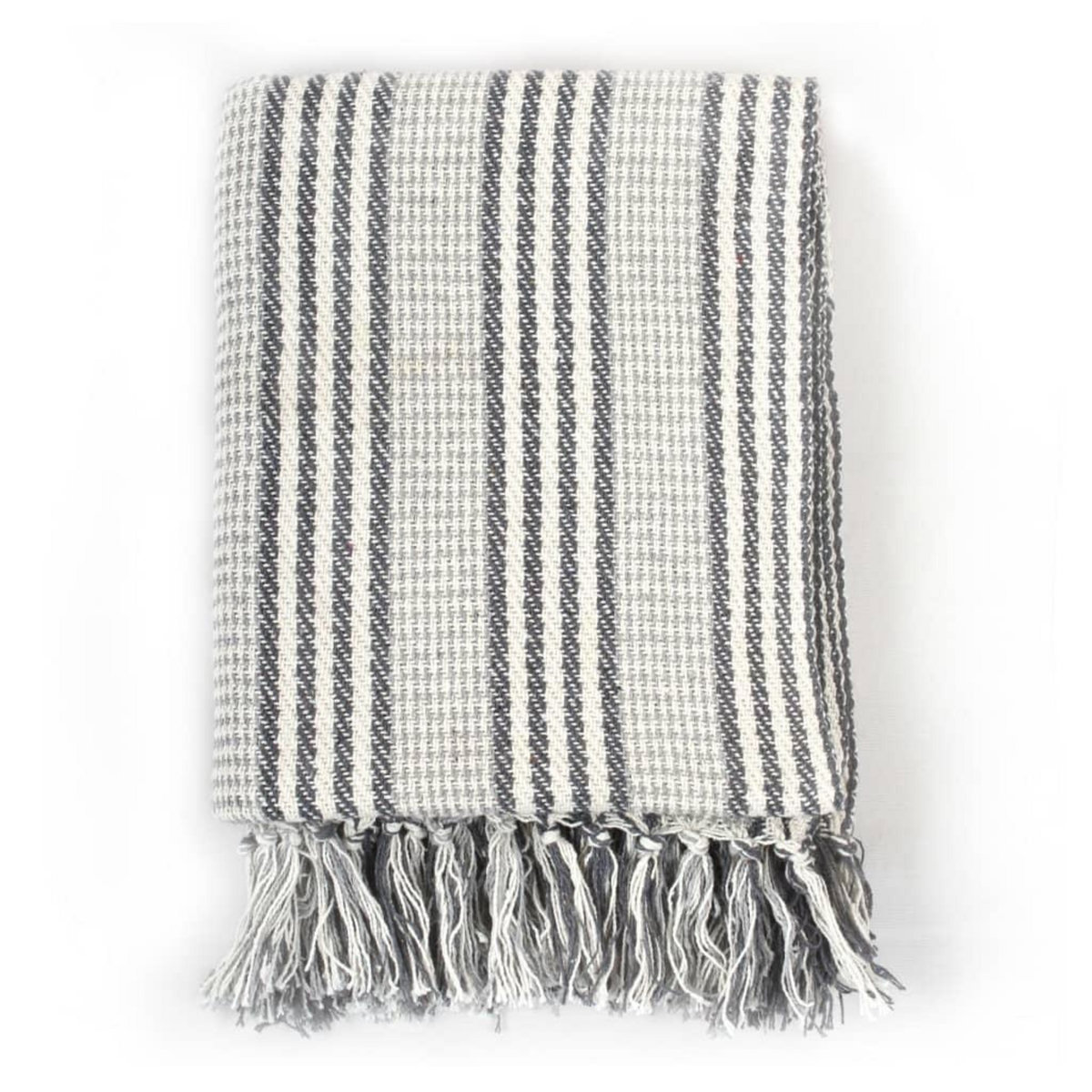 VIDAXL Couverture coton a rayures 125x150 cm Gris et Blanc