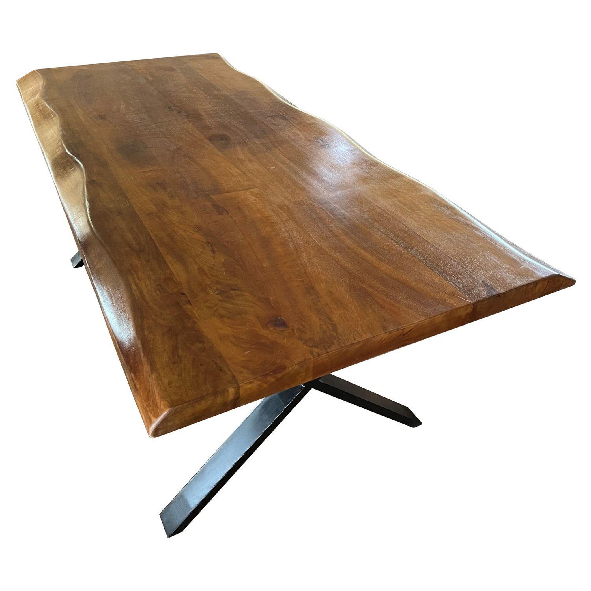 Voir la diapositive 3 : Table à manger 8 personnes en acacia massif finition huilée et pieds métal LISBONNE