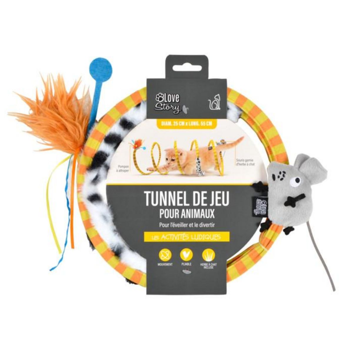 Paris Prix Tunnel de Jeu Pliable Pour Chat  Fluffly  55cm Multicolore