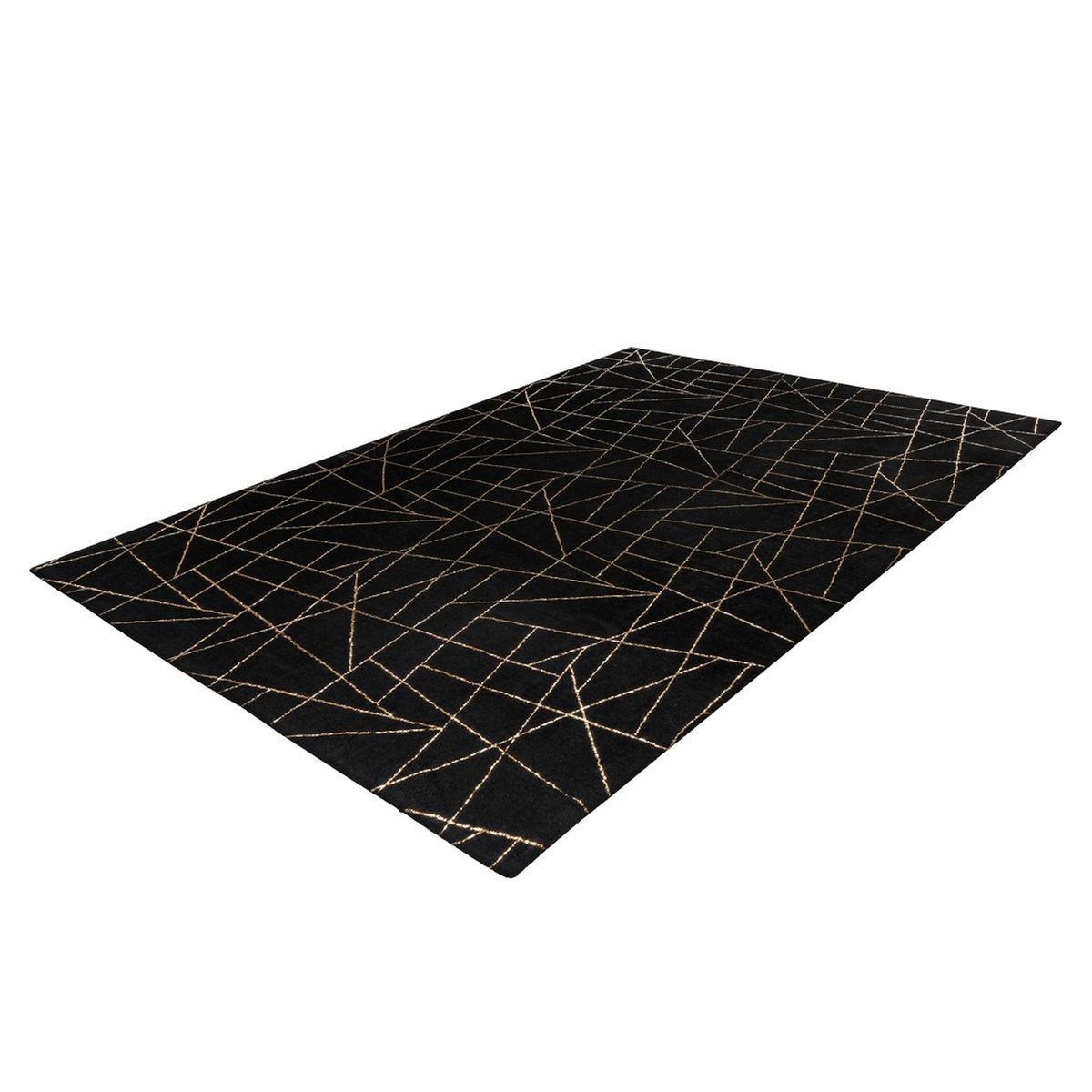 Paris Prix Tapis Géométrique à Poils Longs  Bijou  Noir & Or