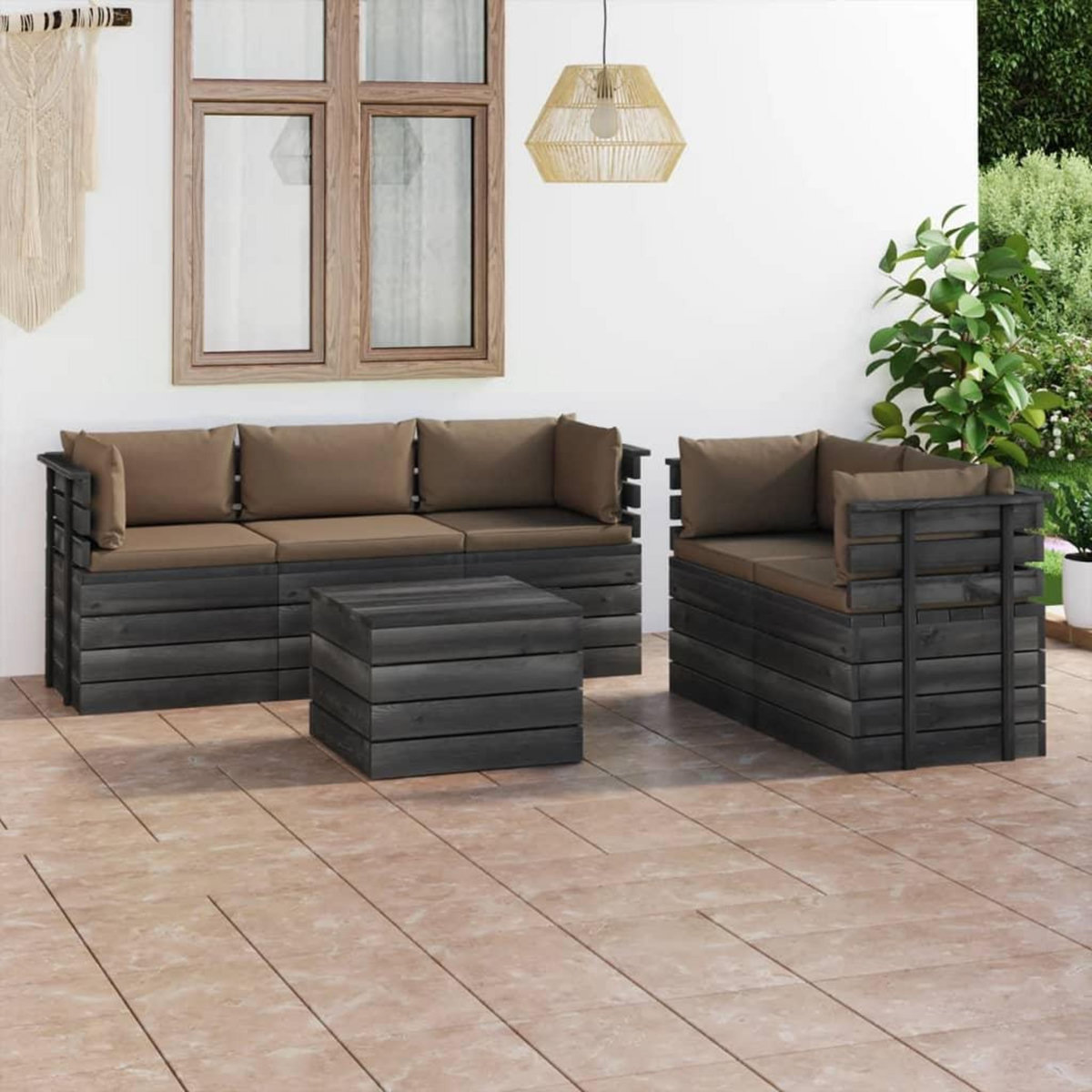 VIDAXL Salon palette de jardin 6 pcs avec coussins Bois de pin massif