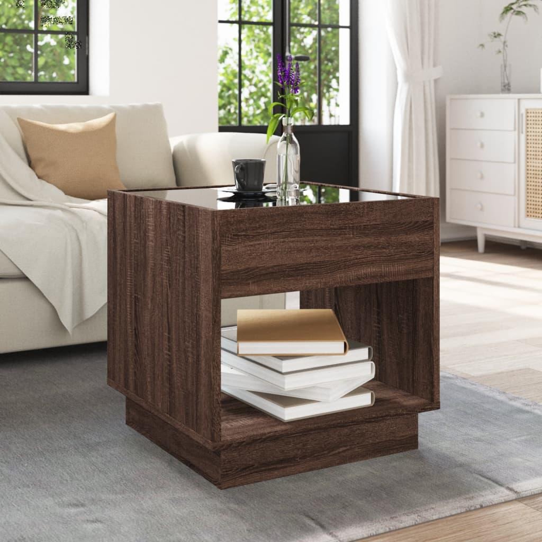 Voir la diapositive 4 : VIDAXL Table basse avec LED infini chene marron 50x50x50 cm