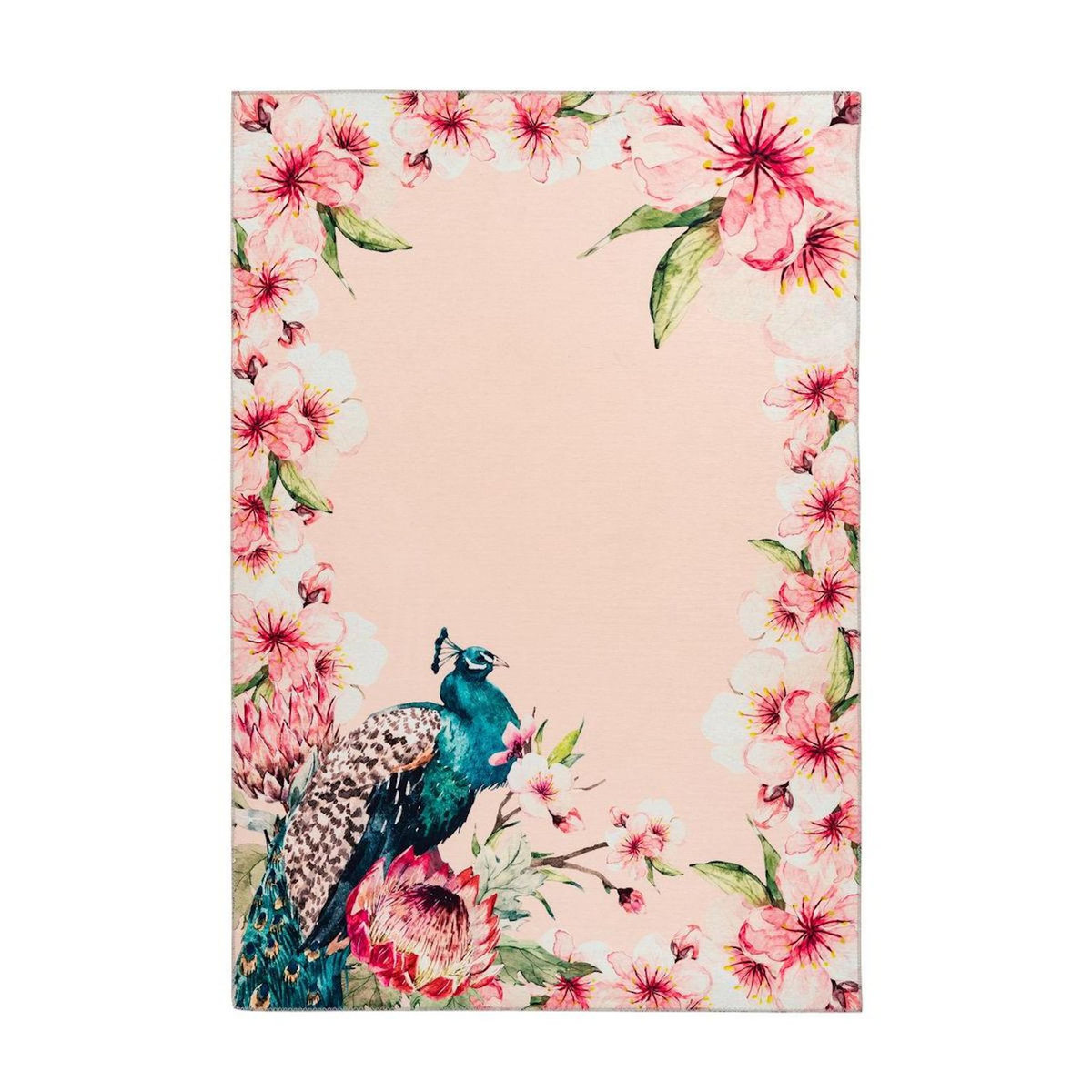 Paris Prix Tapis Imprimé Fleuri à Poils Courts  Blossom  Crème