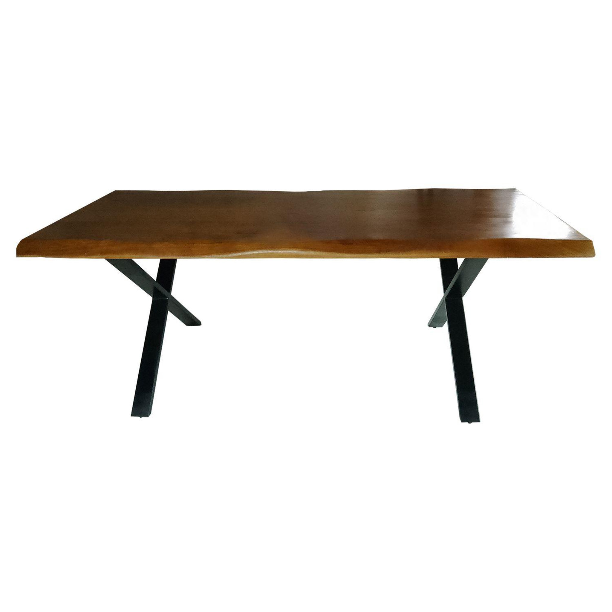Voir la diapositive 2 : Table à manger 8 personnes en acacia massif finition huilée et pieds métal LISBONNE