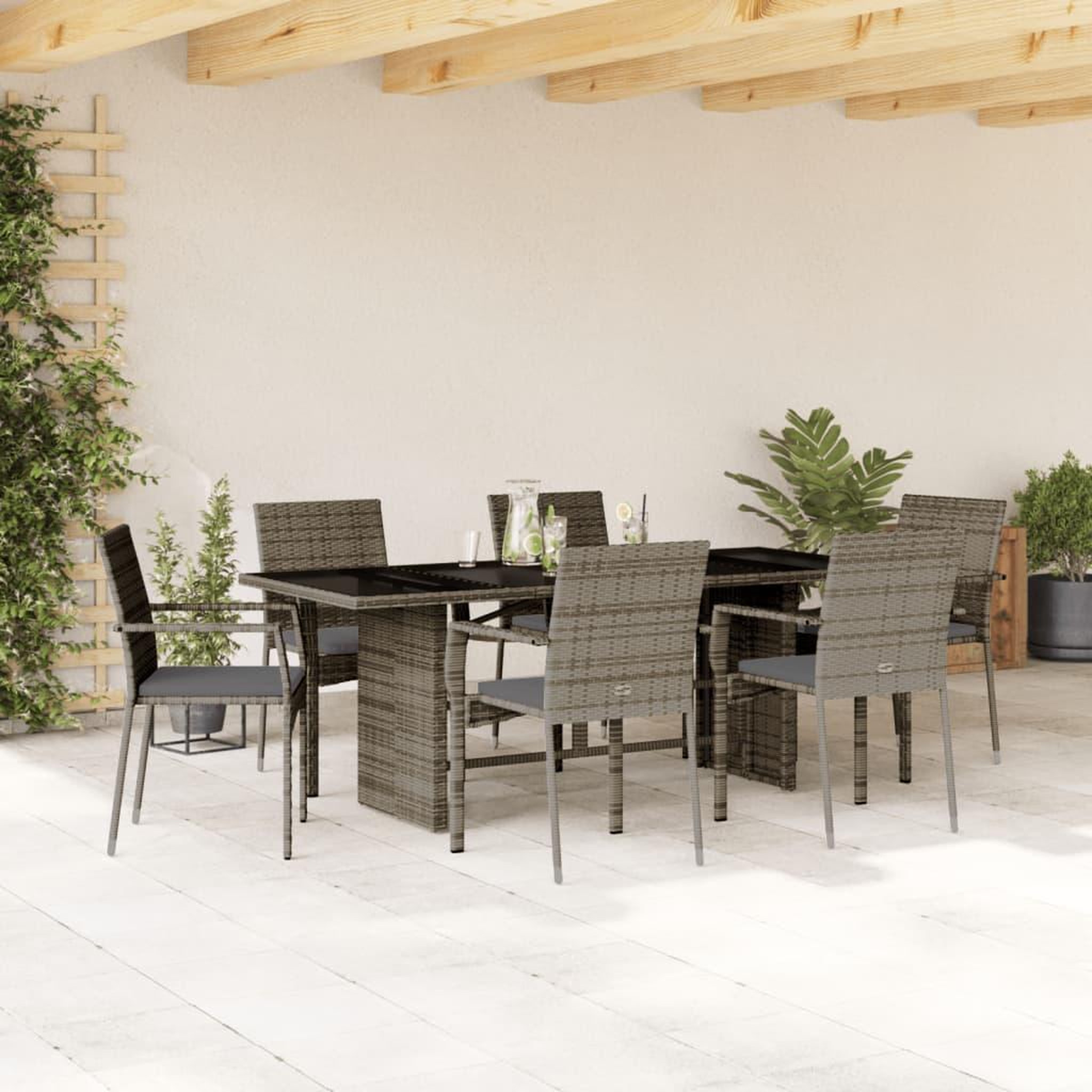 VIDAXL Ensemble a manger de jardin et coussins 7 pcs gris rotin