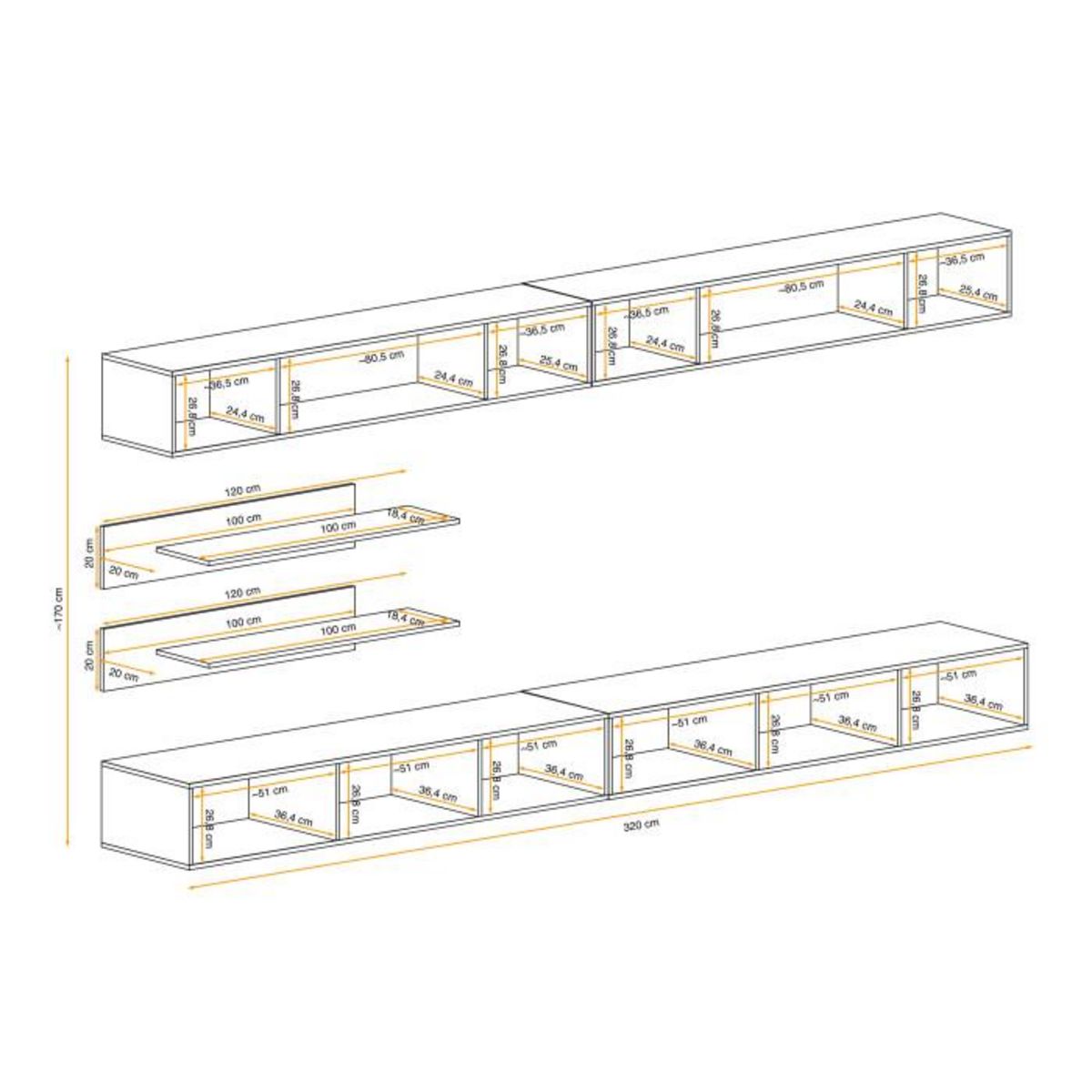 Paris Prix Meuble TV Mural Design  Fly VIII  320cm Blanc