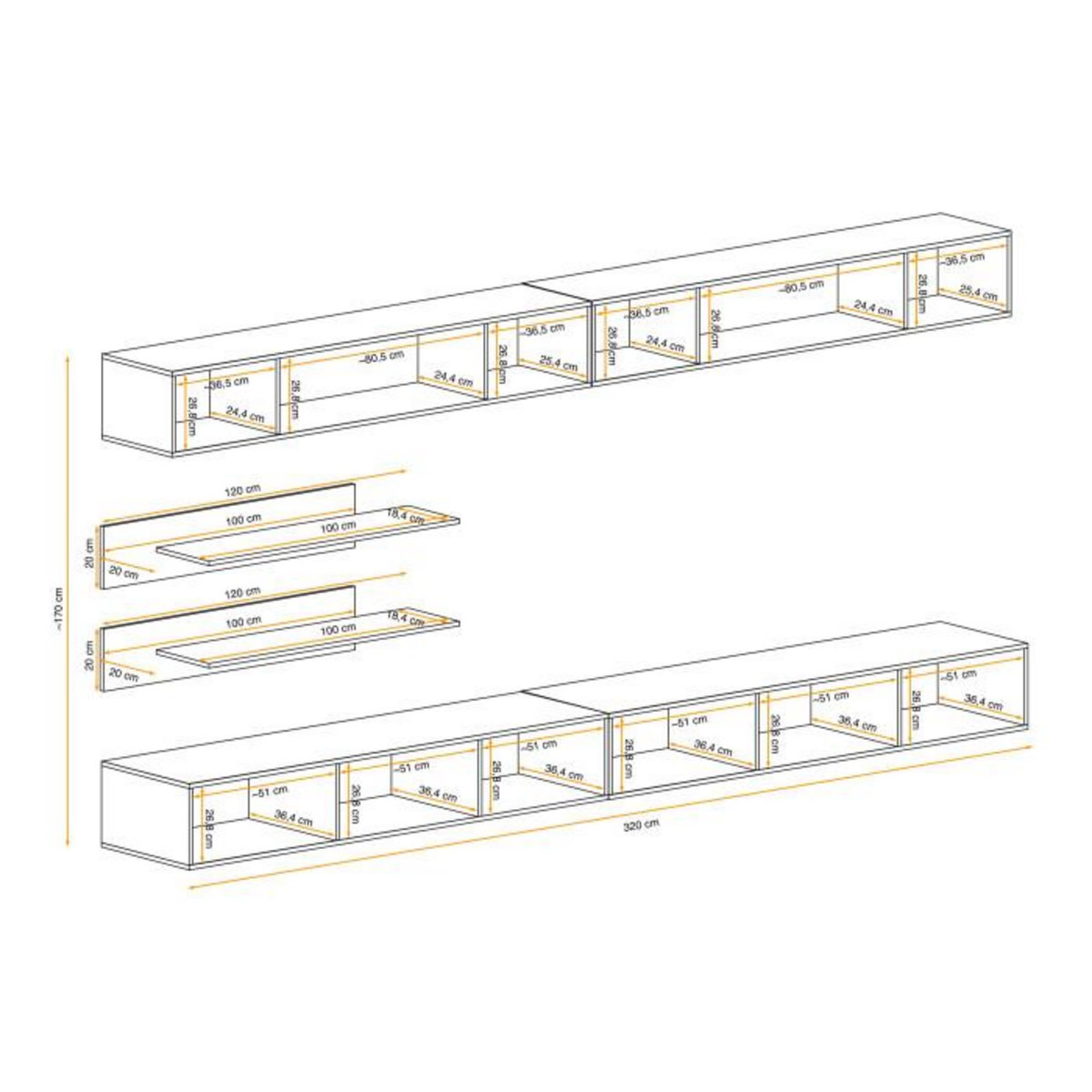 Paris Prix Meuble TV Mural Design  Fly VIII  320cm Blanc
