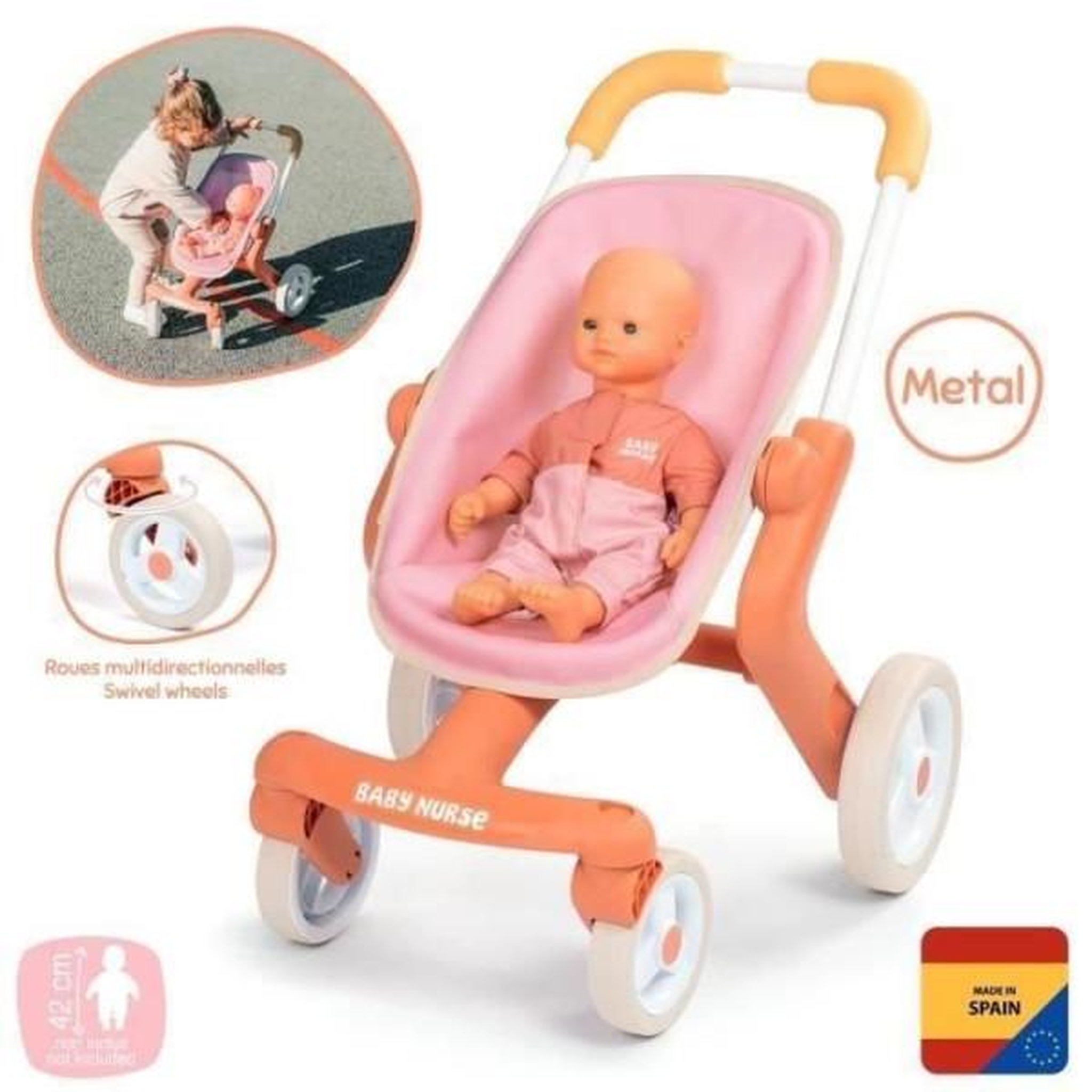 Voir la diapositive 5 : SMOBY Poussette pour poupée Smoby Baby Nurse colorée