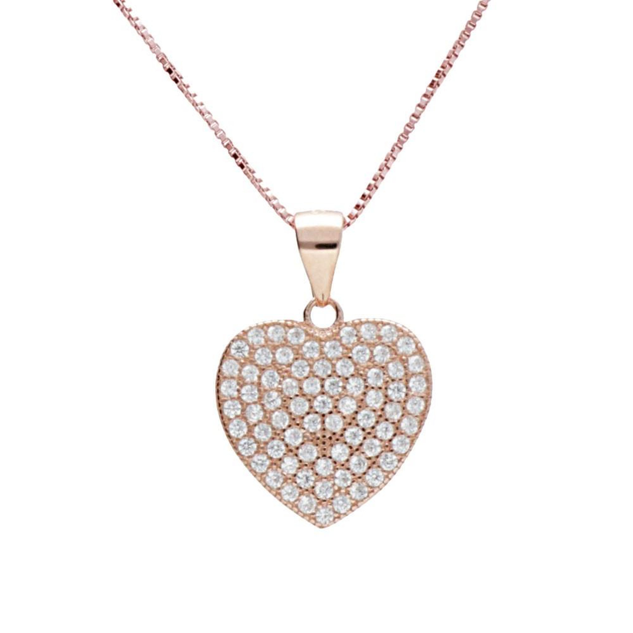 L'ATELIER D'AZUR Collier Argent 925/000 Rose Gold - Coeur Pavé de Zirconiums