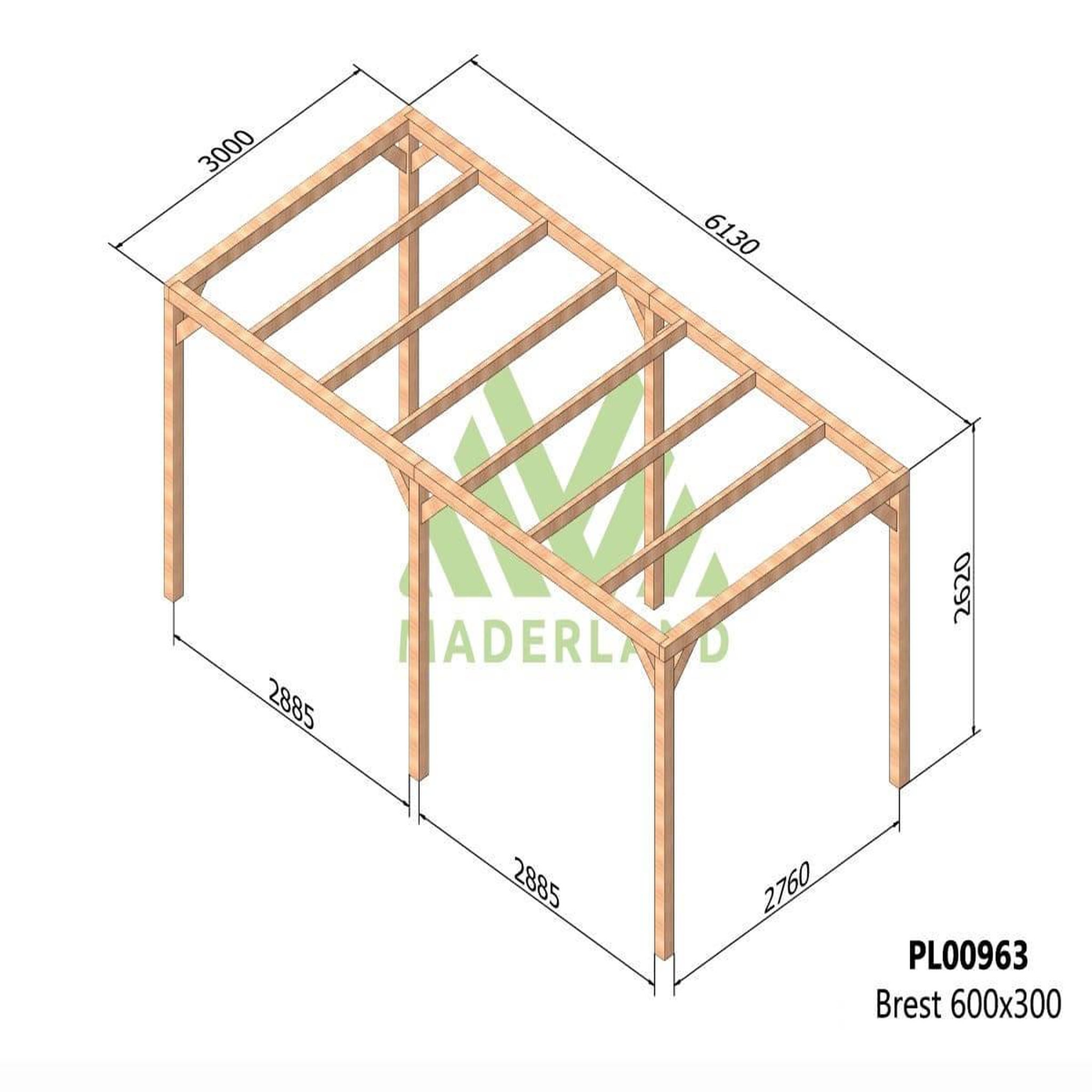Voir la diapositive 2 : JARDIDECO Pergola en bois lamellé-collé brest 600 x 300 cm - maderland