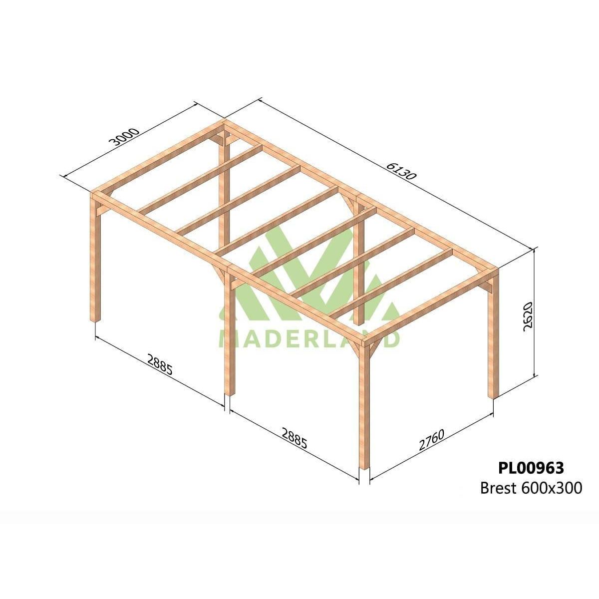 JARDIDECO Pergola en bois lamellé-collé Brest 600 x 300 cm - Maderland