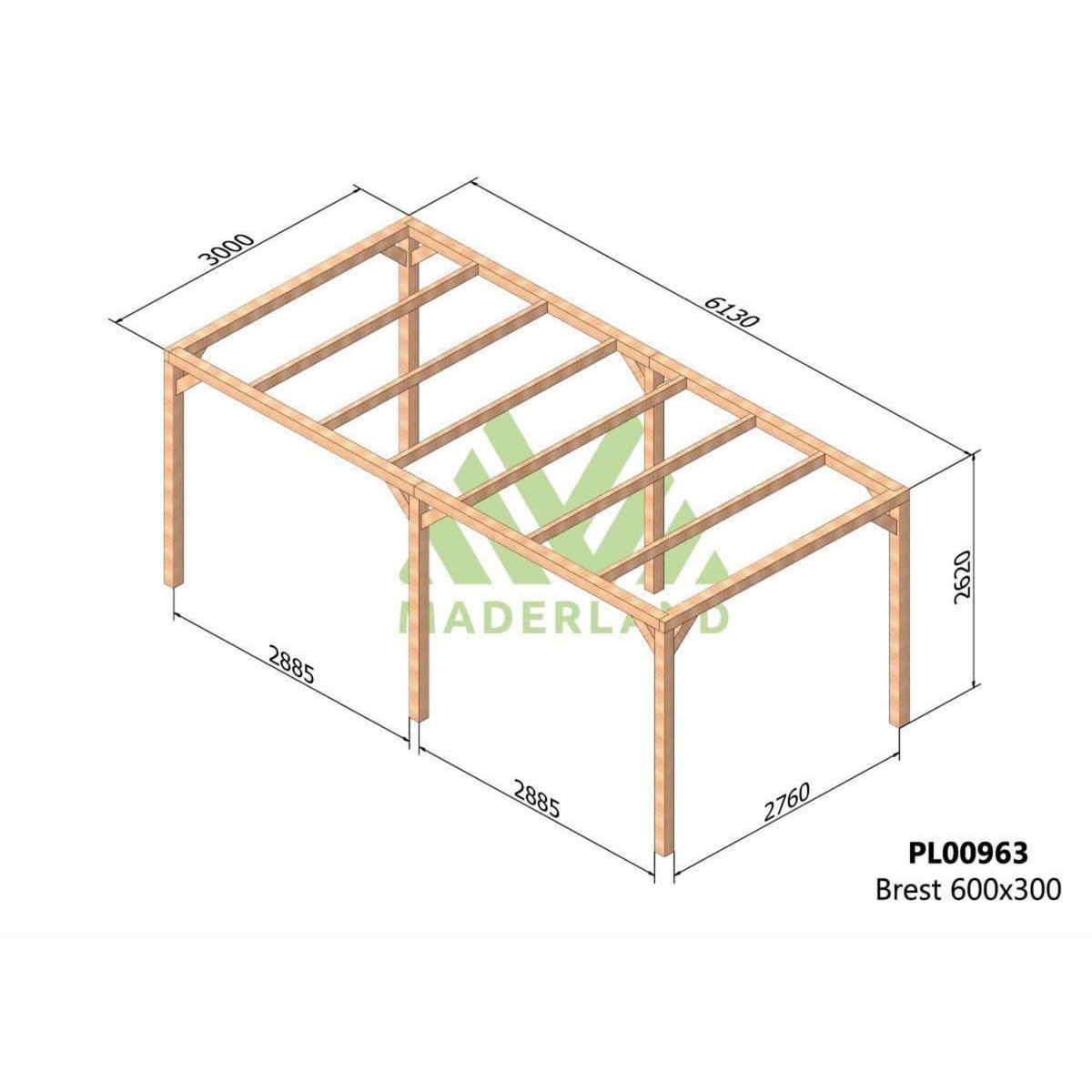 JARDIDECO Pergola en bois lamellé-collé Brest 600 x 300 cm - Maderland