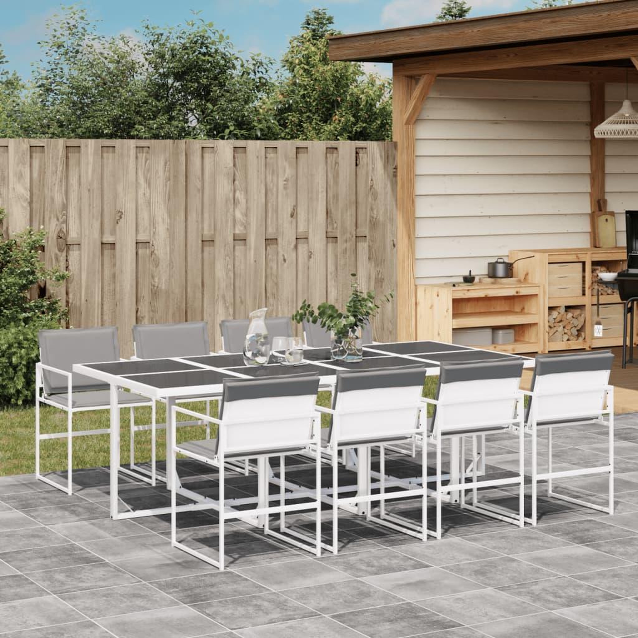 VIDAXL Ensemble a manger de jardin avec coussins 9 pcs blanc textilene