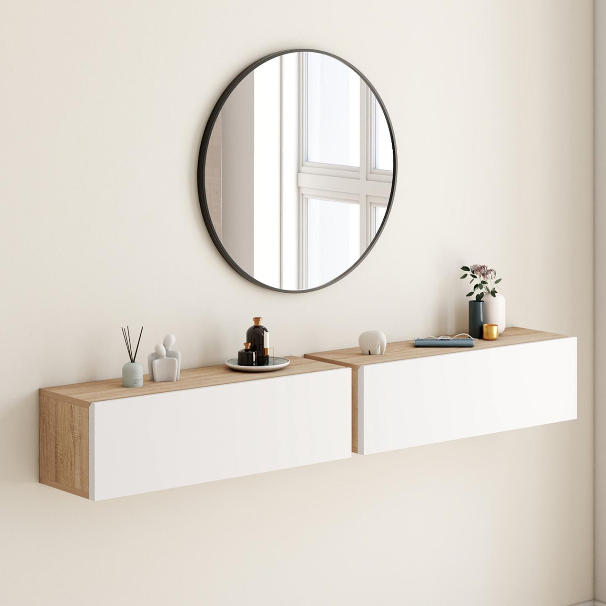 Voir la diapositive 2 : ID MARKET Lot de 2 consoles suspendues étagères murales elyos 1 porte bois et blanc
