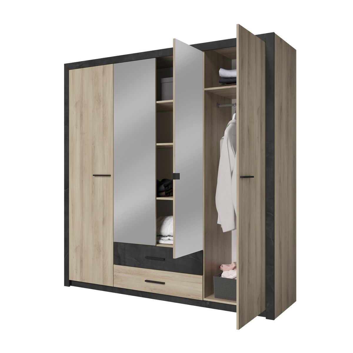 Armoire 4 portes 2 tiroirs L198 x P56,6 x H203 cm KANSAS