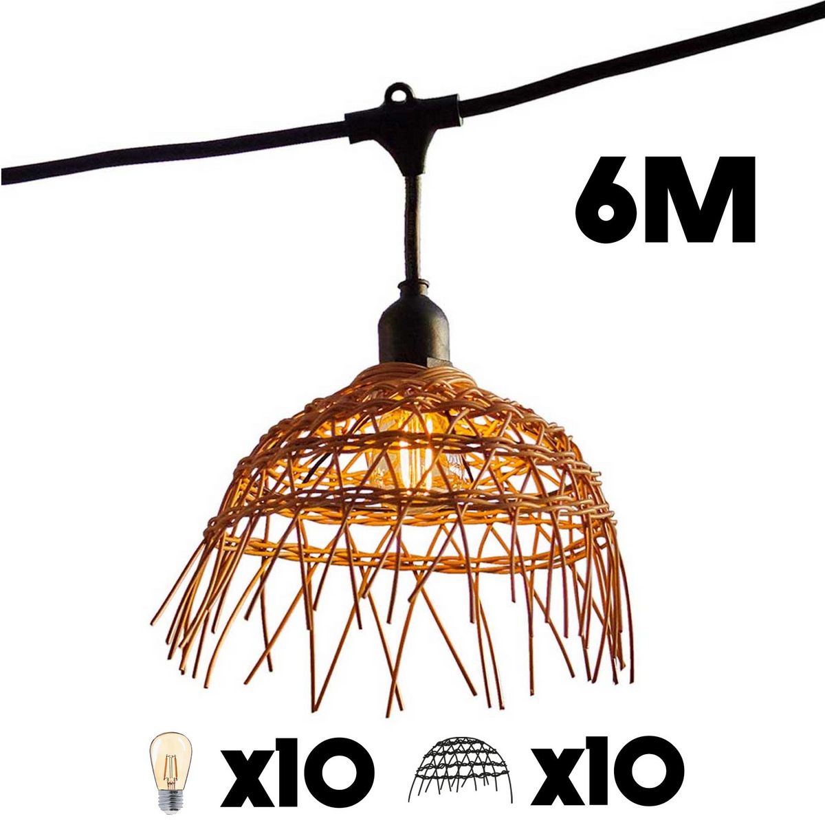 Lumisky Guirlande lumineuse HAWAII Noir Poly rotin 6M