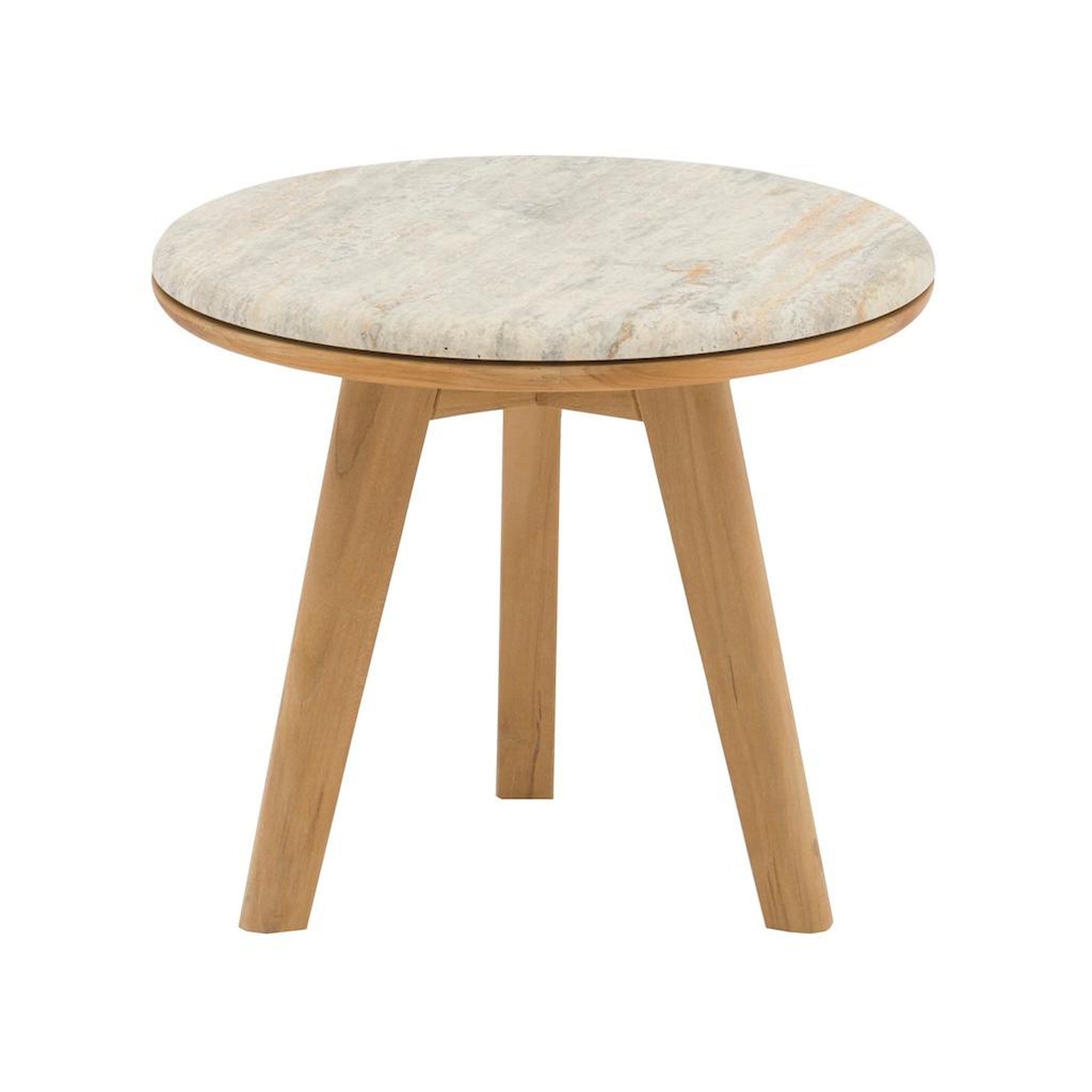 Proloisirs Table basse - IBISCUS - Ø50 cm - Teck FSC 100% / Travertin - Teck