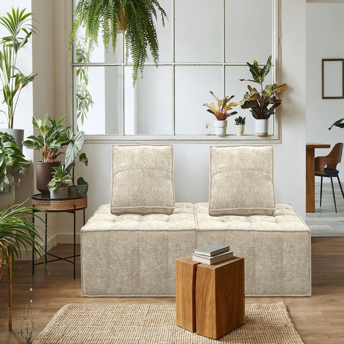 Habitat et Jardin Lot de 3 chauffeuses pour canapé modulables en tissu texturé  Velluto  - Beige