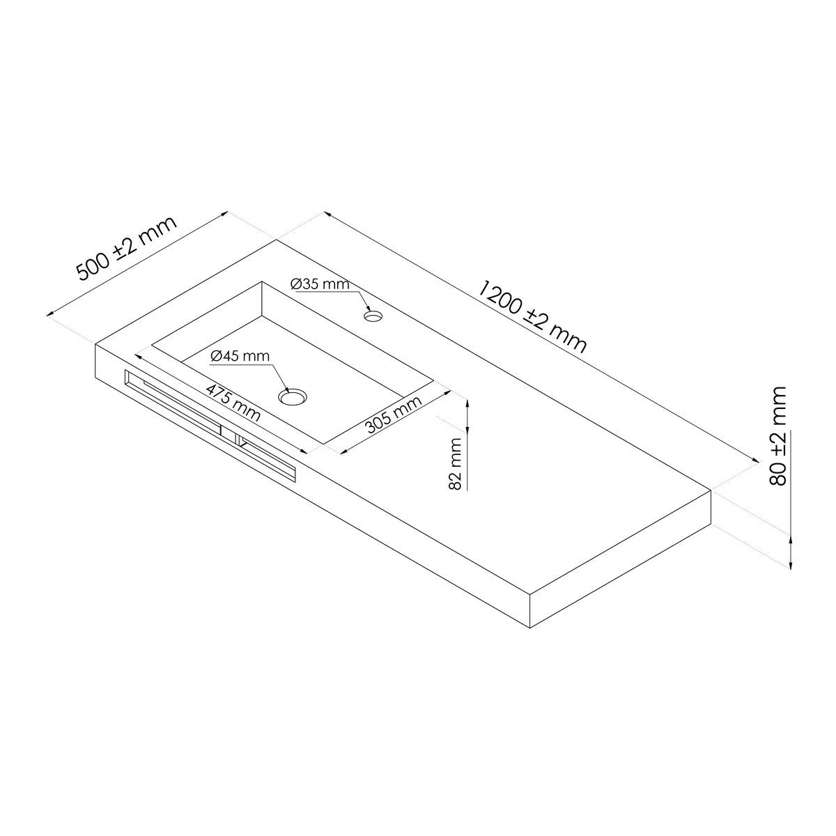 ONDEE LICEO Plan vasque 120cm BLANC