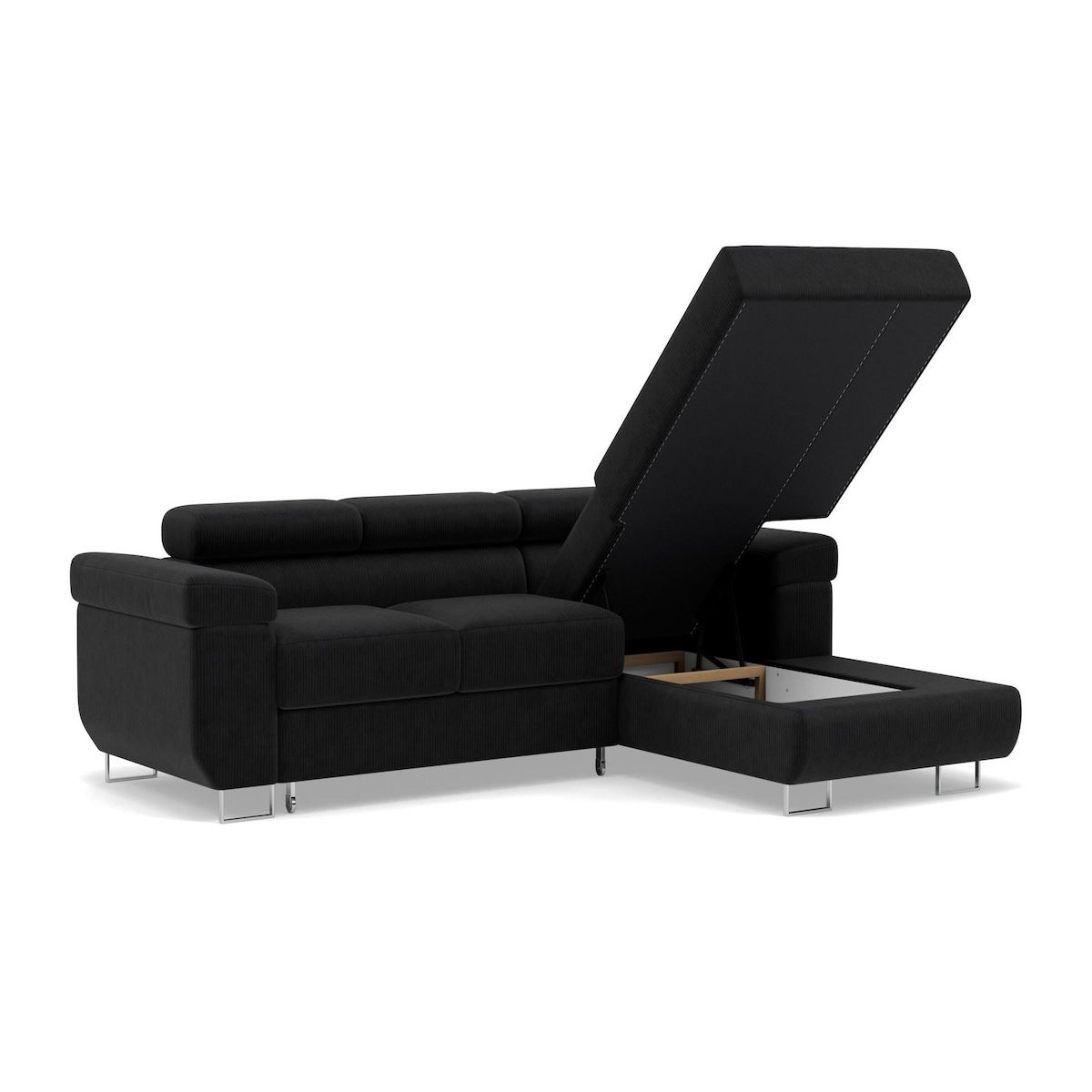 BEST MOBILIER Pablo - canapé d'angle droit - 6 places - convertible avec coffre et têtières réglables - en velours côtelé