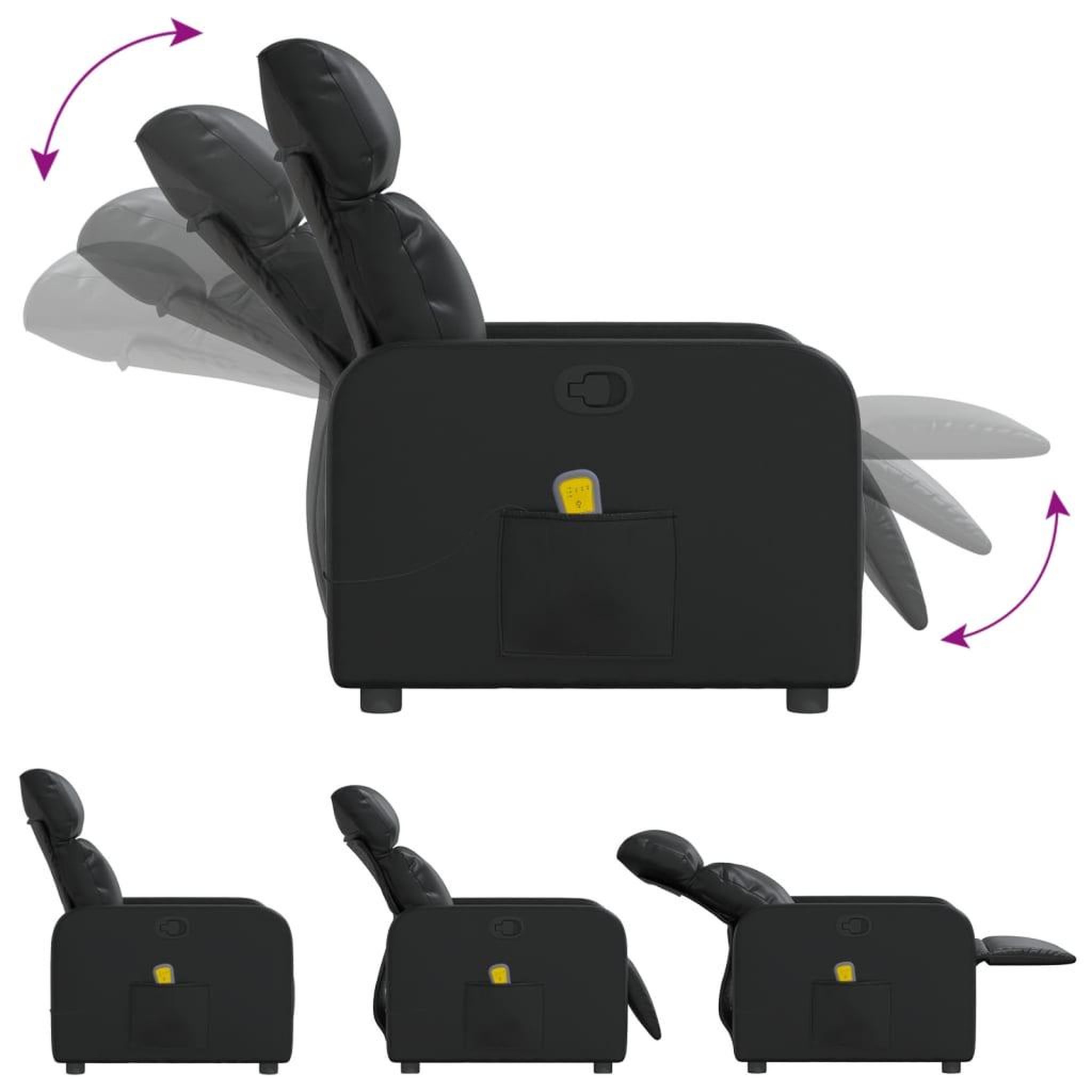 Voir la diapositive 5 : VIDAXL Fauteuil de massage inclinable Noir Similicuir