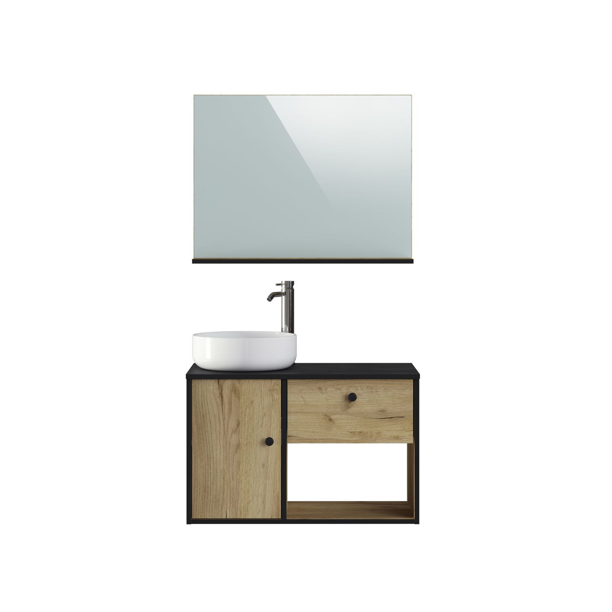 Voir la diapositive 2 : Meuble salle de bain avec vasque et miroir L80cm LURDES