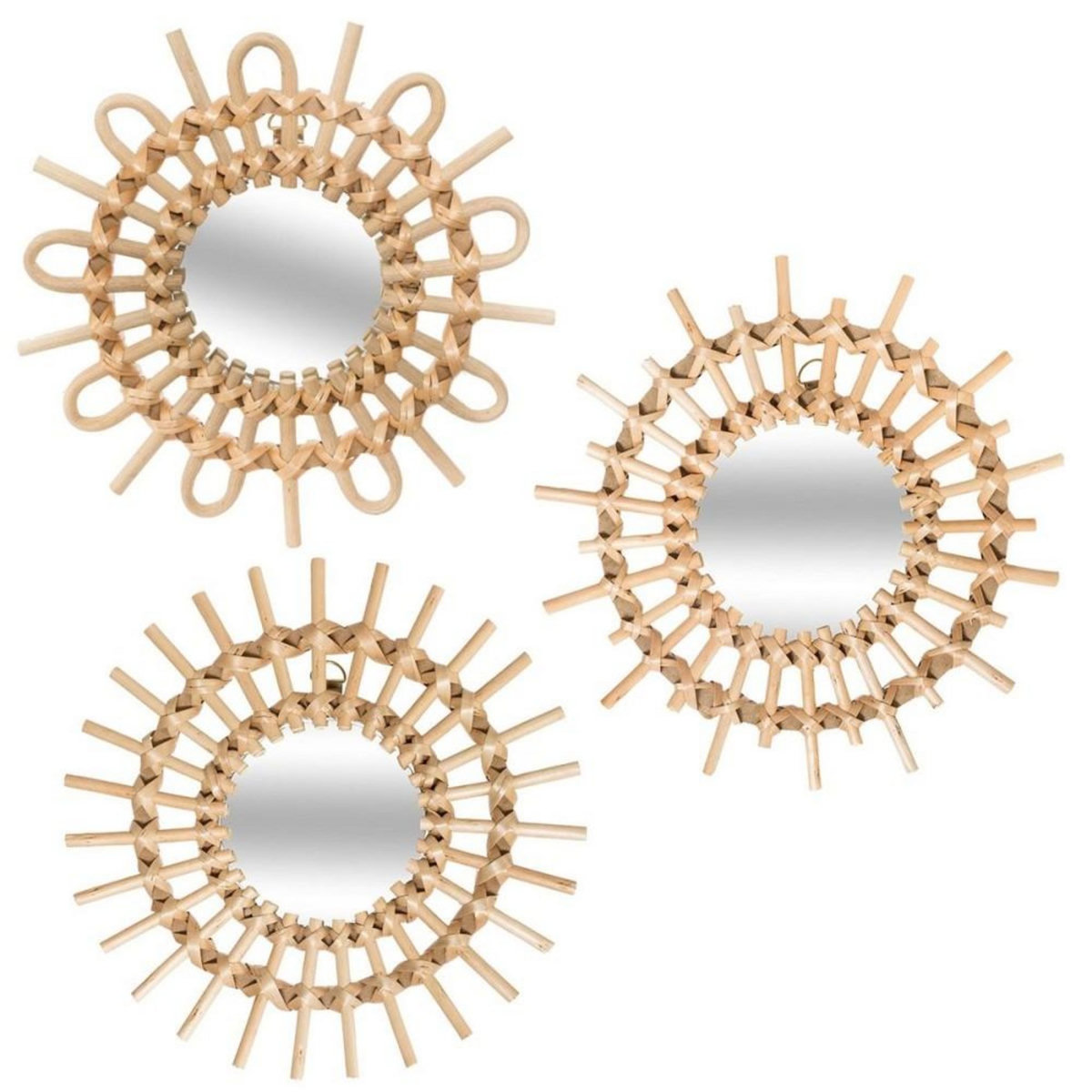 ATMOSPHERA Lot de 3 miroirs rotin soleil D28