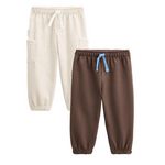 Petit Béguin Lot de 2 pantalons enfant en molleton Cracotte. Coloris disponibles : Marron