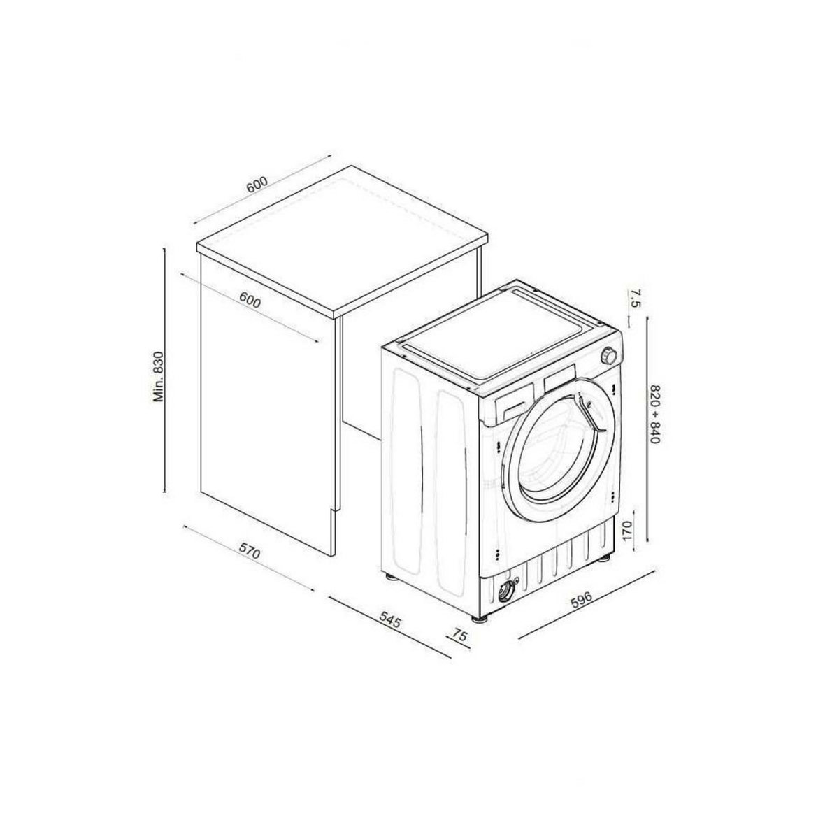 Candy Lave-linge intégrable 8kg 1400 tours/min - CBW48TWME-S