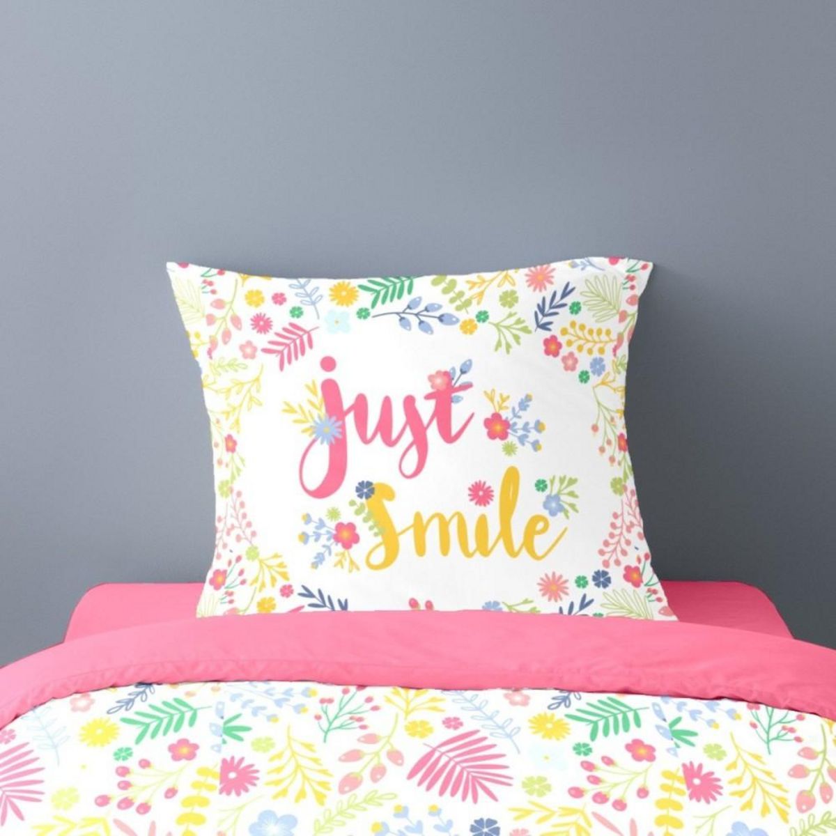 Dourev Housse de couette 140x200 JUST SMILE + 1 taie coton
