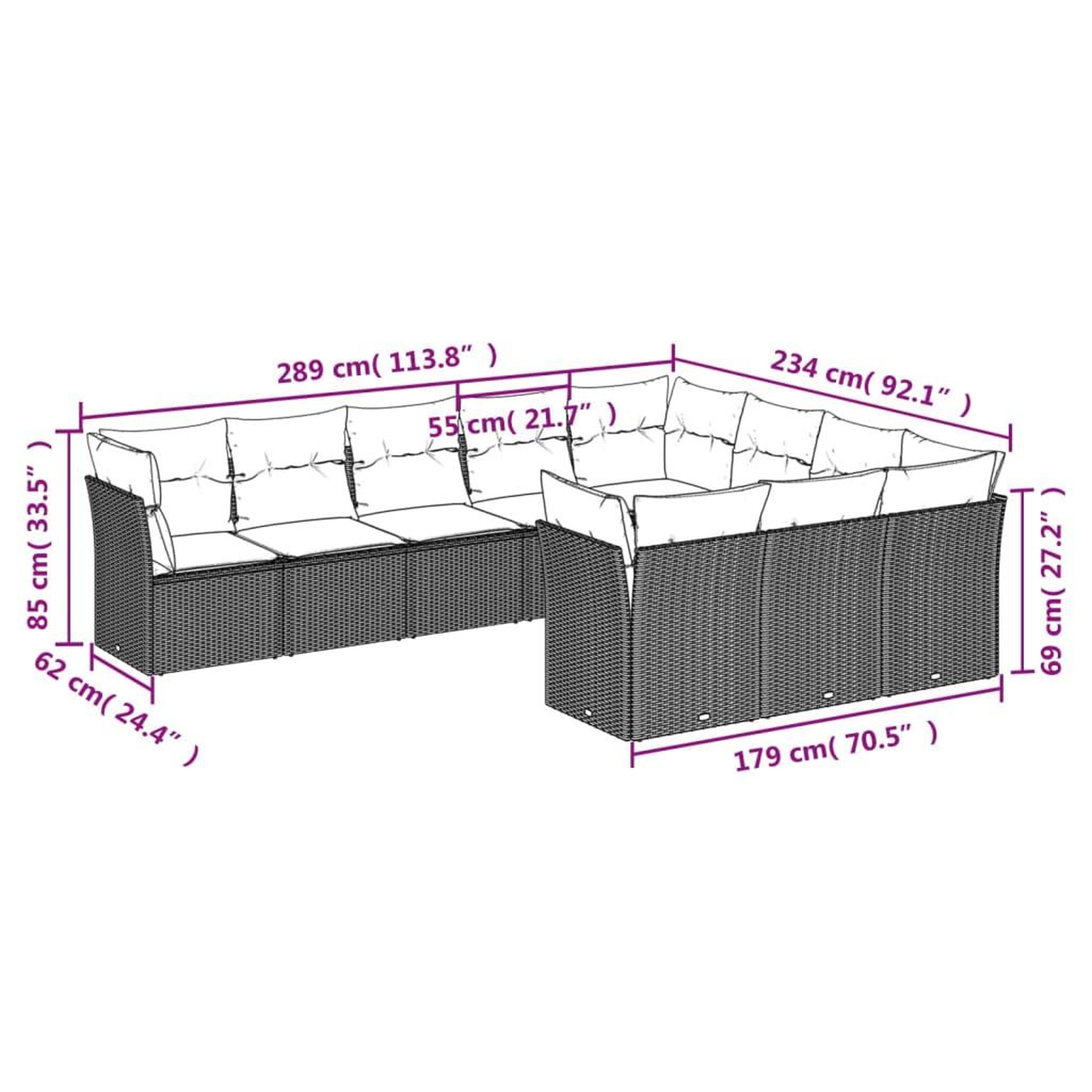 Voir la diapositive 4 : VIDAXL Salon de jardin 10 pcs avec coussins noir resine tressee