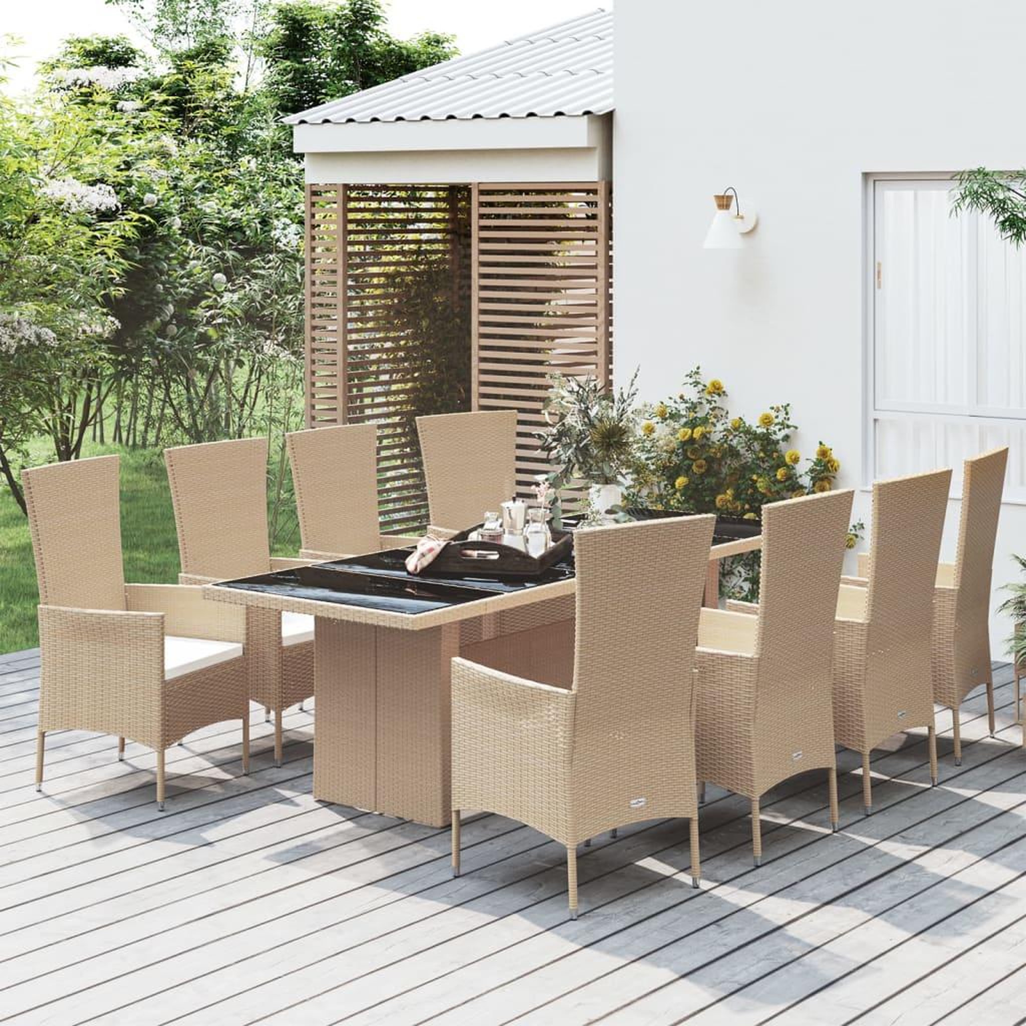 VIDAXL Ensemble a manger de jardin et coussins 9 pcs beige Poly rotin