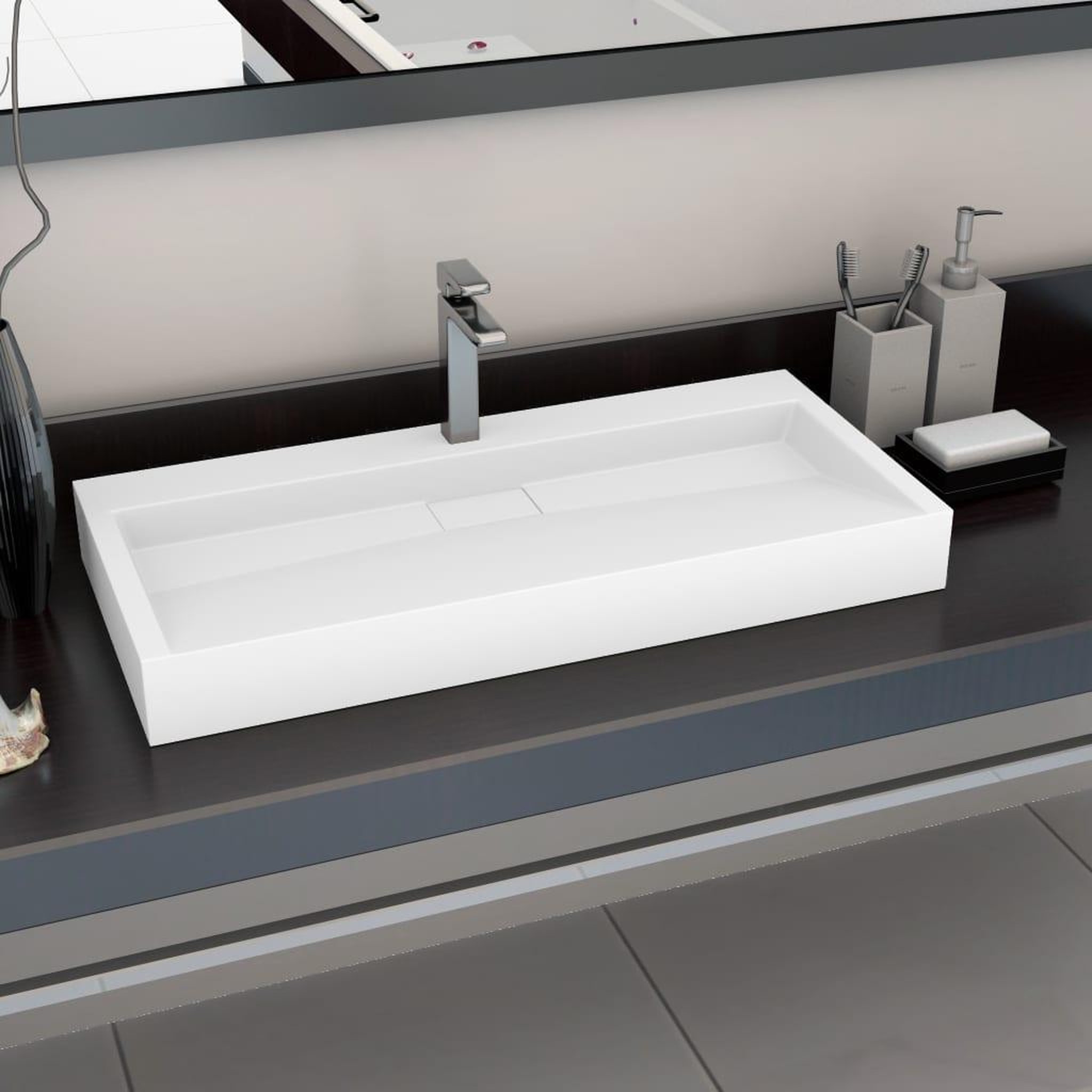 Voir la diapositive 1 : VIDAXL Lavabo 100x46x11 cm Fonte minerale/marbre Blanc