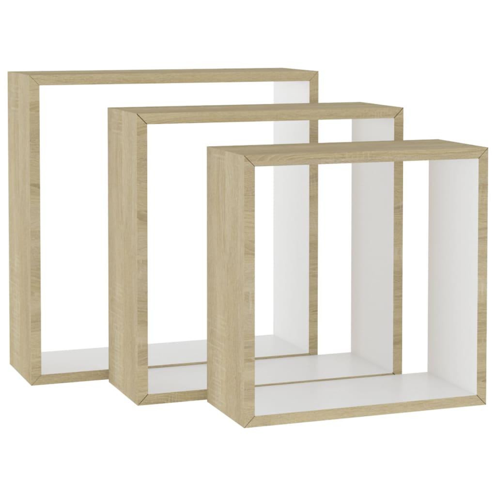 Voir la diapositive 2 : VIDAXL Etageres murales sous forme de cube 3 pcs Blanc et chene sonoma