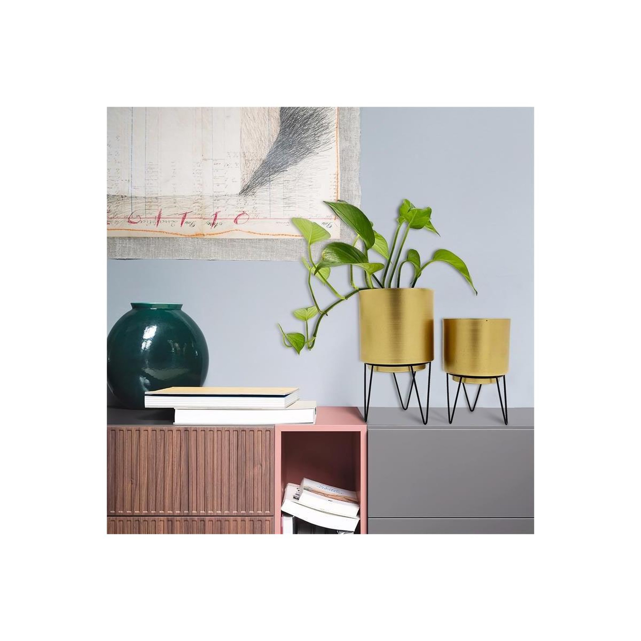 Voir la diapositive 3 : The Home Deco Factory Lot de 2 Pots à Fleurs  Pied Filaire  22cm Or