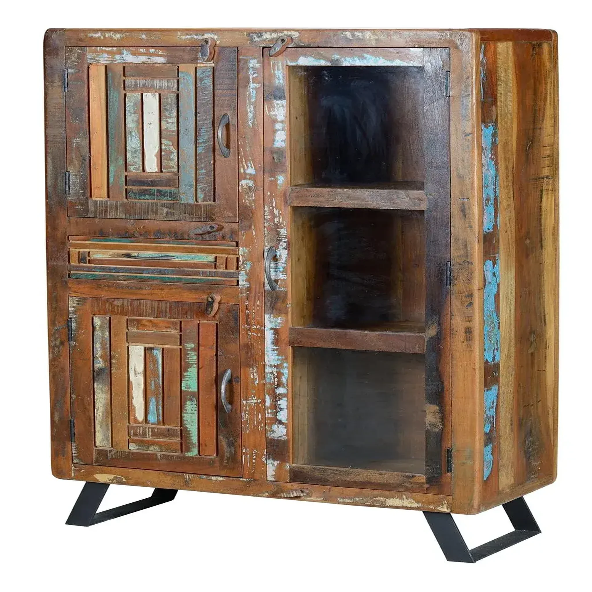 Voir la diapositive 3 : GINER Y COLOMER SL Vitrine en bois recyclé 90 cm style vintage industriel