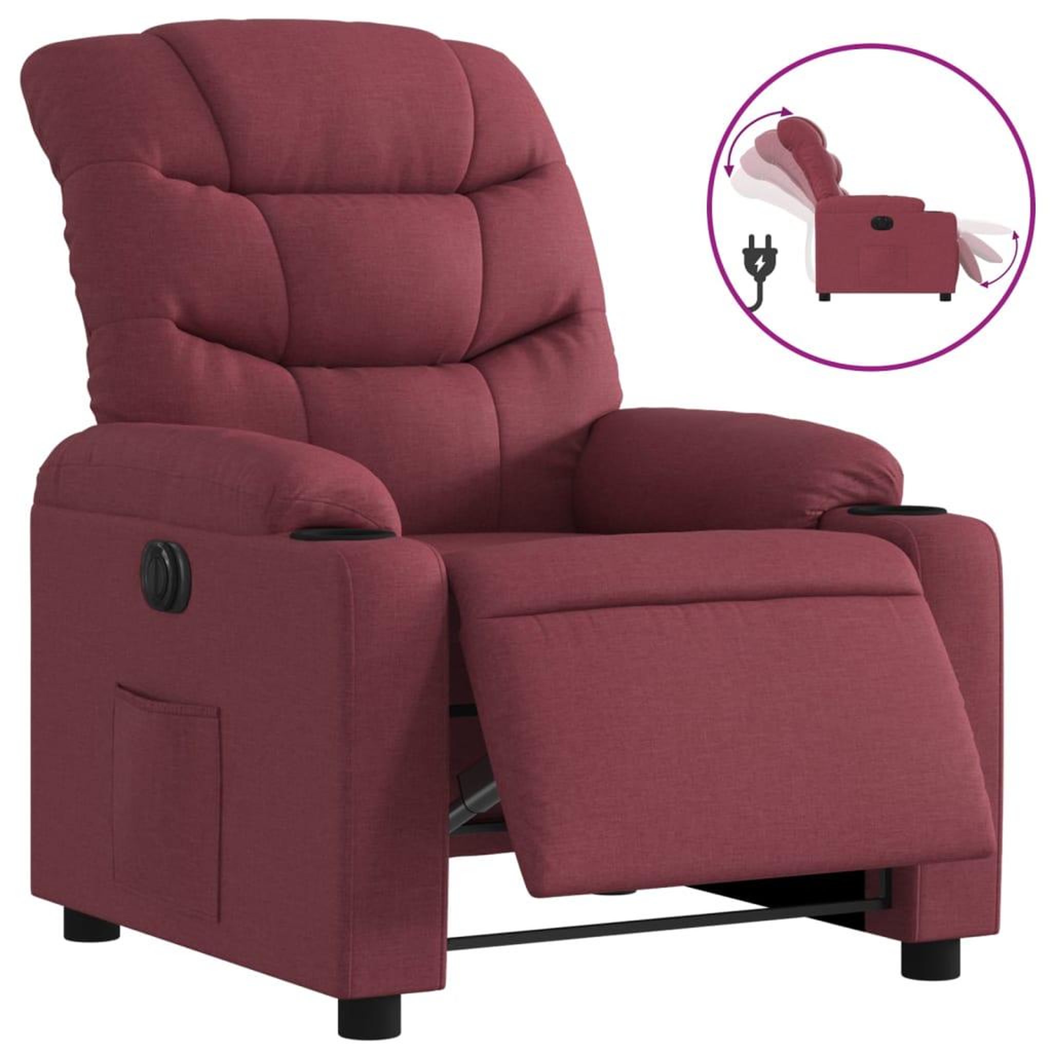 Voir la diapositive 2 : VIDAXL Fauteuil inclinable electrique Rouge bordeaux Tissu