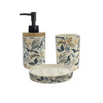 GUY LEVASSEUR Set salle de bain végétal 3 pièces céramique bleu